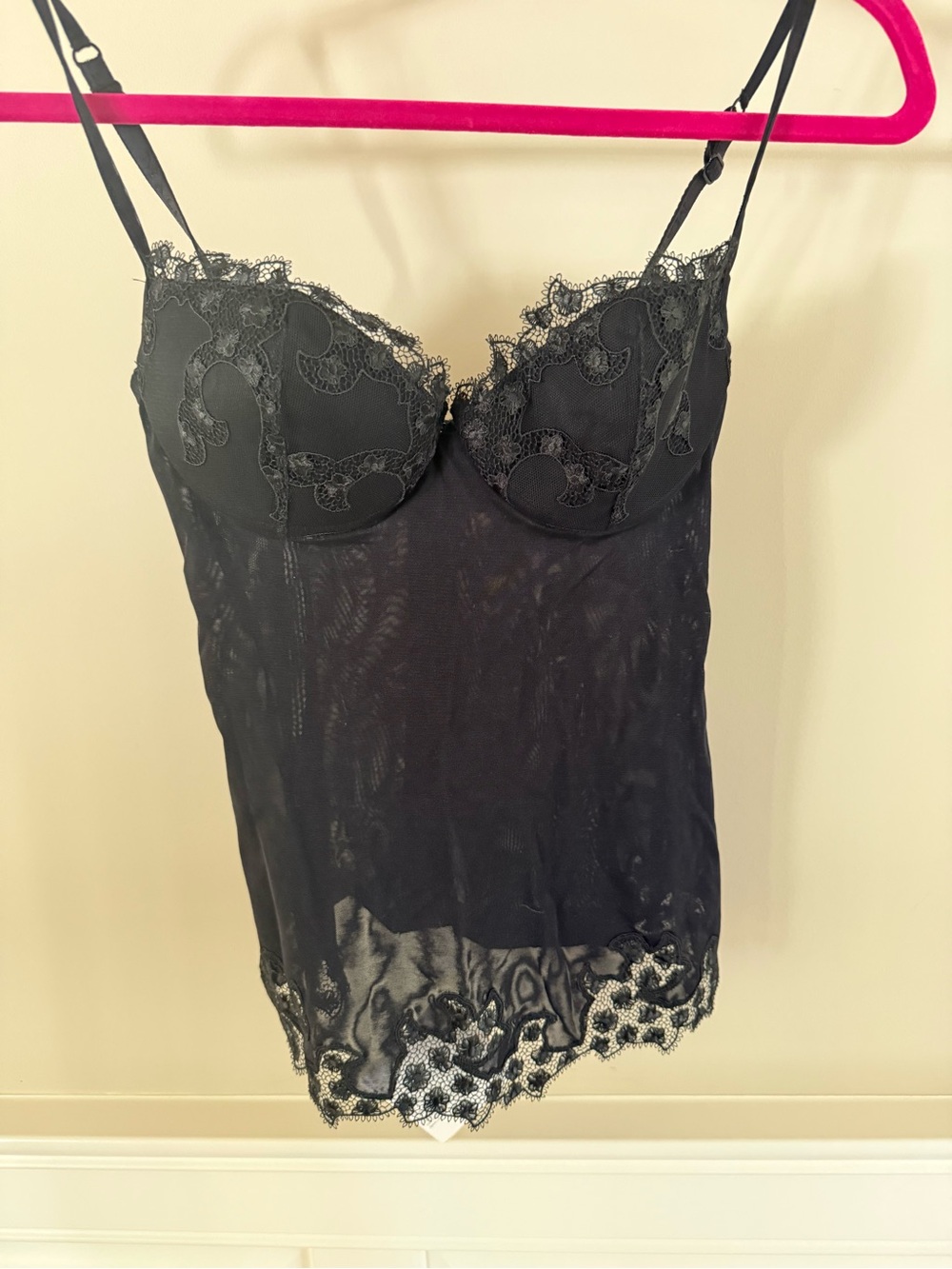 La Perla Black Lace Mesh Chemise with Embroidered Cups